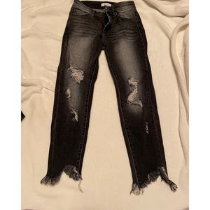 Distressed black raw hem Kancan jeans